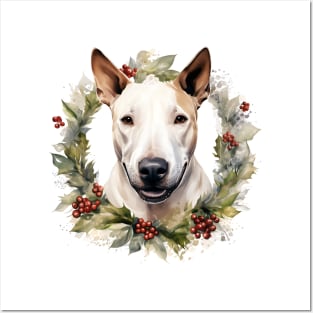 Christmas Bull Terrier Dog Wreath Posters and Art